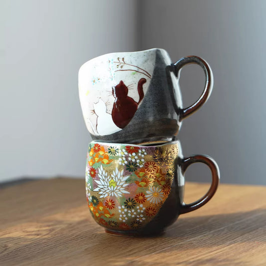 Handmade Wood Fired Teacup Named Flower and Cat Best Gift For Kung Fu Tea Ceremony or Coffee Time