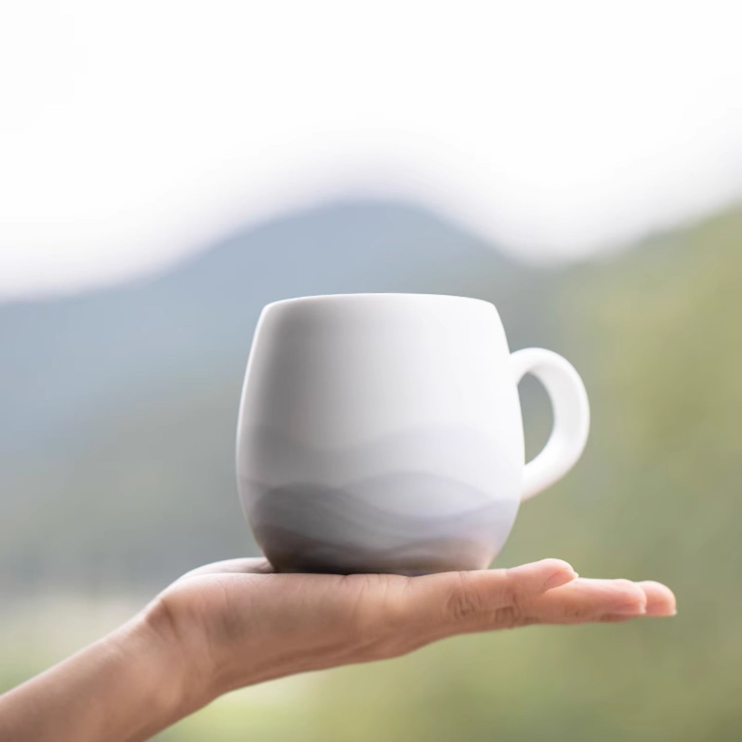 White Porcelain Tea Mug Named Mountain Range Handmade by Kaolin Glaze Best Gift for Kung Fu Tea Ceremony or Coffee Time
