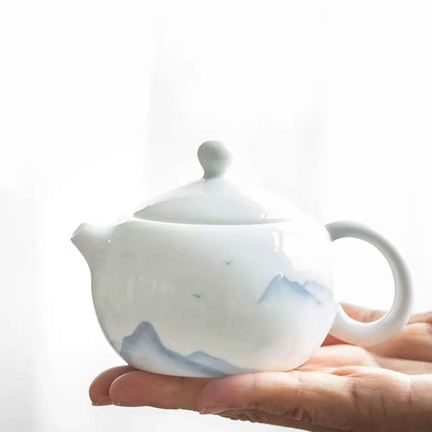 White Porcelain Teapot Named Distant Mountain Gift For Kung Fu Tea Ceremony Ornaments For Home Decor