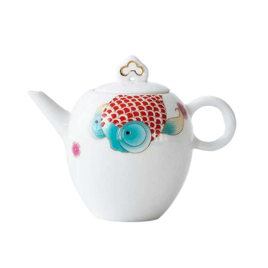 White Porcelain Teapot Named Cute Koi Best Gift For Kung Fu Tea Ceremony Ornaments For Home Decor