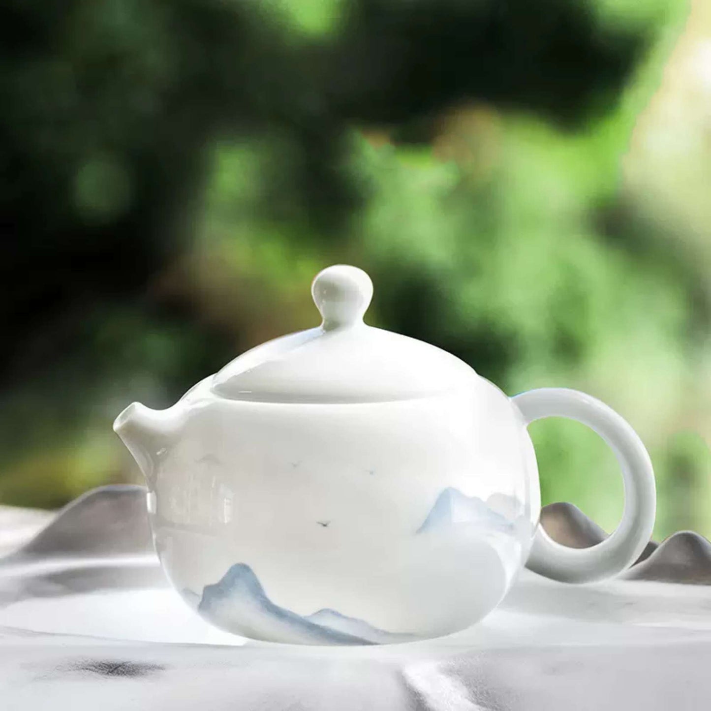 White Porcelain Teapot Named Distant Mountain Gift For Kung Fu Tea Ceremony Ornaments For Home Decor