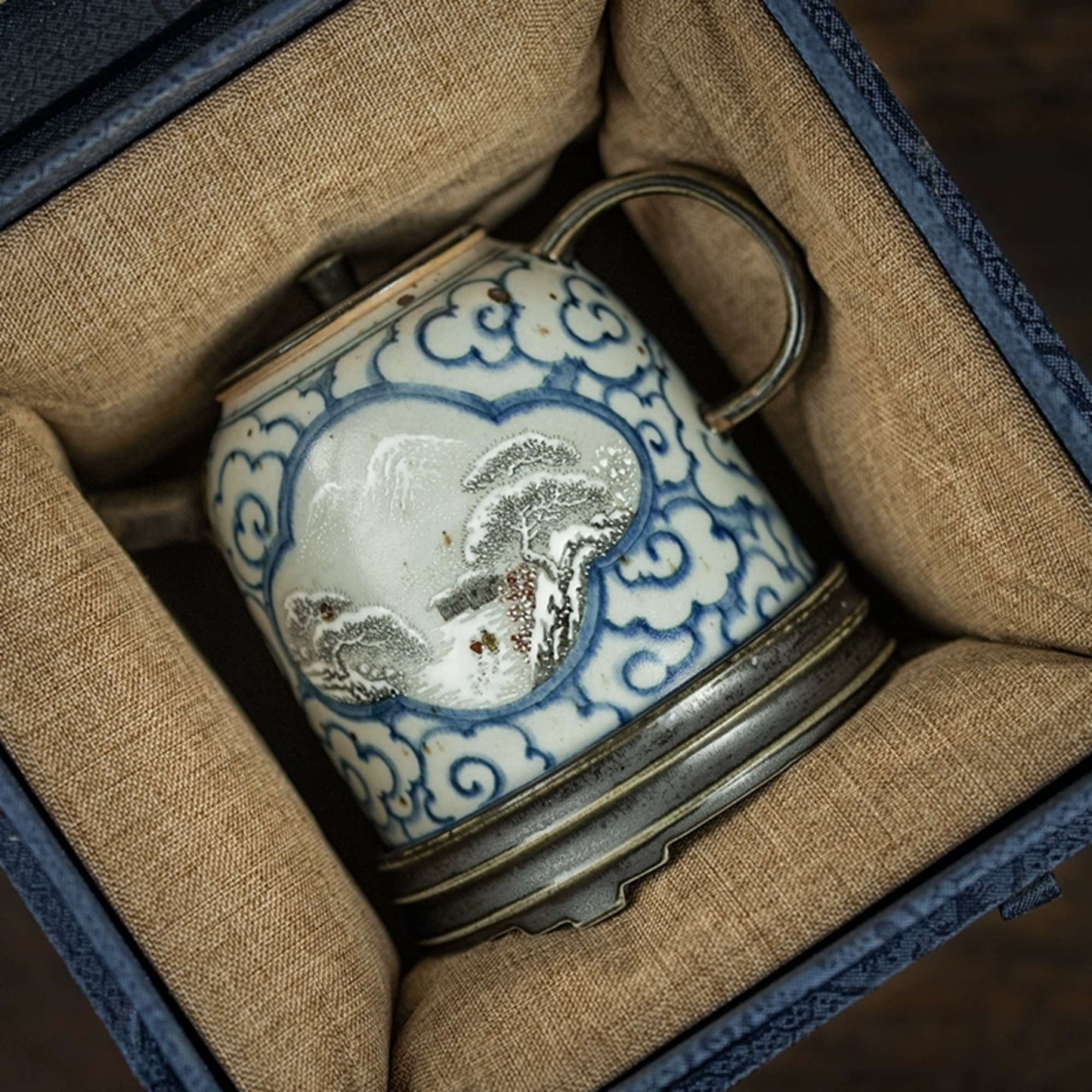 Blue and White Porcelain Teapot Named Snowy Mountain Gift For Family Fireside Chat Ornaments For Home Decor